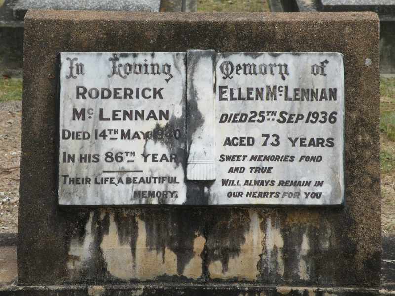 Photo of headstones/Roderick McLennan d1940 hdstn Elsmore NSW & Ellen